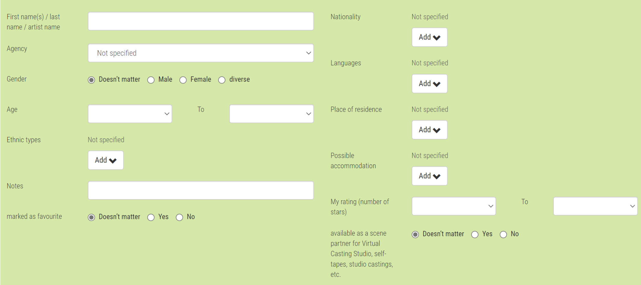 Search actors on e-TALENTA